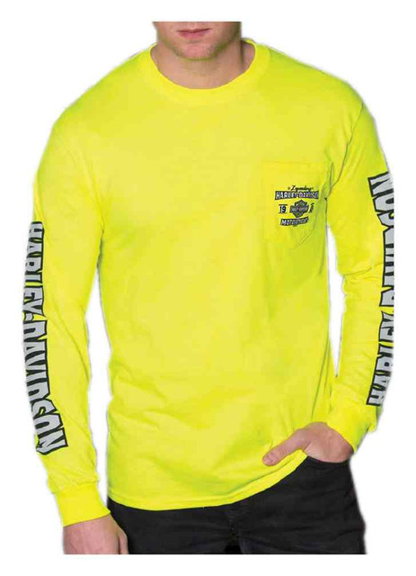 Harley-Davidson Men's Motor Journey Long Sleeve Chest Pocket Shirt, Safety Green - Wisconsin Harley-Davidson