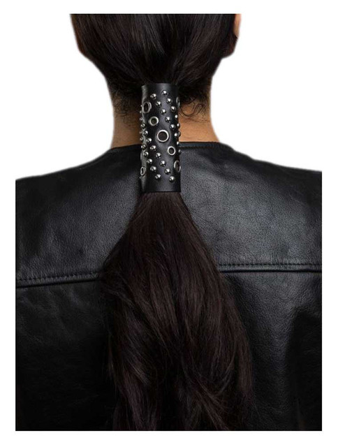 Hair Gloves Women's Leather Hair Wrap With Metal Eyelets & Rivets, 4 in. 31437 - Wisconsin Harley-Davidson