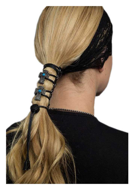 Hair Gloves Women's Leather Hair Wrap With Vintage Cross & Laces, 4 in. 31452 - Wisconsin Harley-Davidson