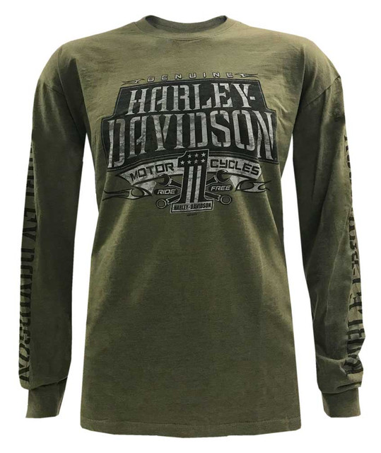 Harley-Davidson Men's Distressed Highmark Long Sleeve Shirt - Military Green - Wisconsin Harley-Davidson