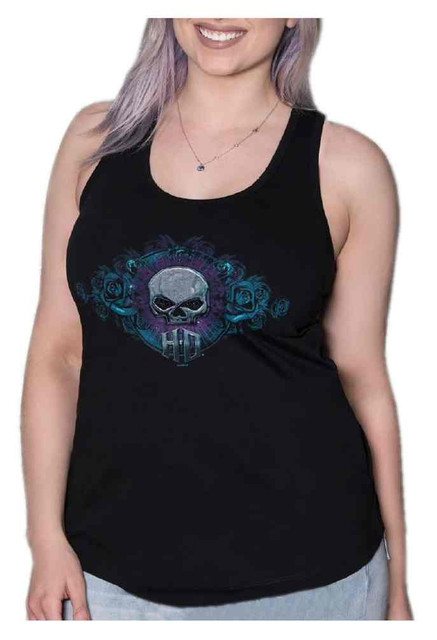 Harley-Davidson Women's Embellished Metal Skull & Roses Sleeveless Tank Top - Wisconsin Harley-Davidson