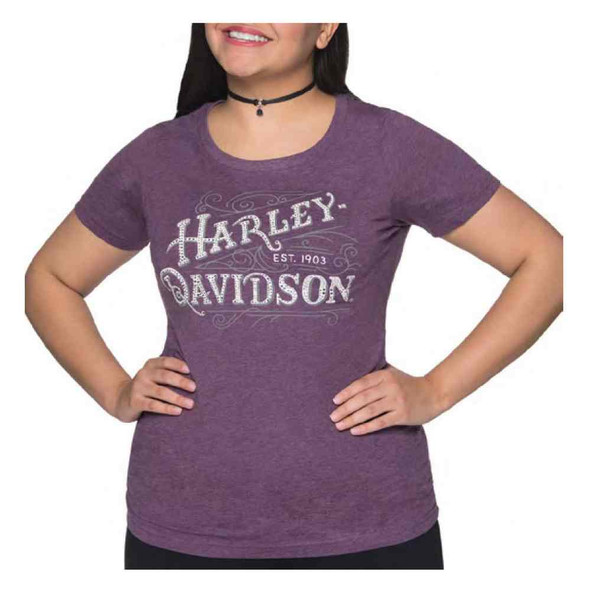 Harley-Davidson Women's Embellished Eloquent Ride Short Sleeve Tee, Purple - Wisconsin Harley-Davidson