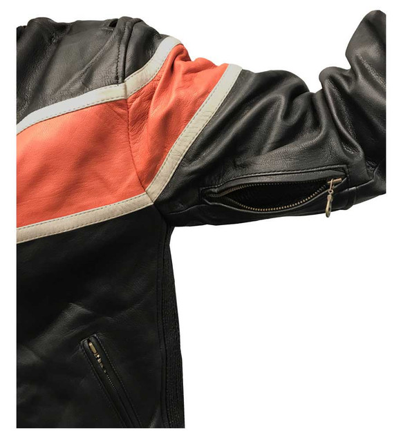Redline Men's Orange Stripe Cowhide Leather Motorcycle Jacket