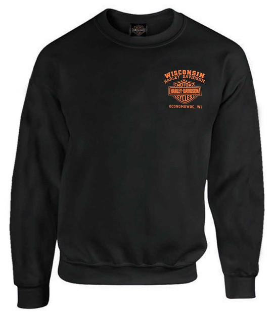 Harley-Davidson Men's Custom Freedom Fleece Pullover Crew Sweatshirt - Black - Wisconsin Harley-Davidson