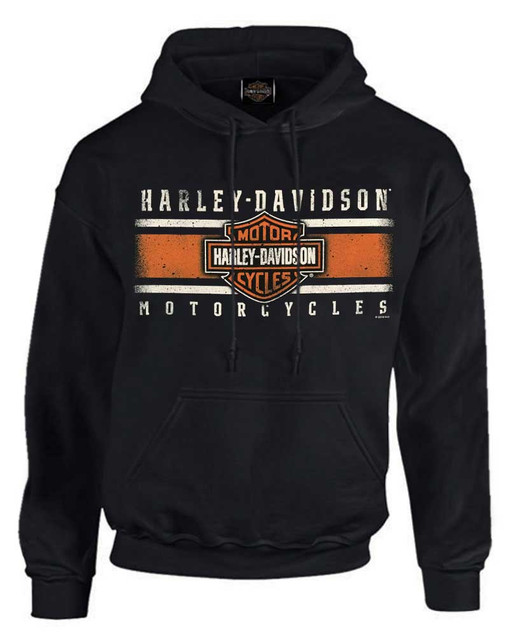 Harley-Davidson Men's Custom Iconic B&S Fleece Pullover Hoodie - Solid Black - Wisconsin Harley-Davidson
