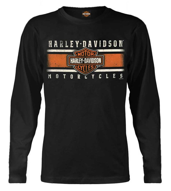 Harley-Davidson Men's Custom Iconic B&S Long Sleeve Crew-Neck Shirt - Black - Wisconsin Harley-Davidson