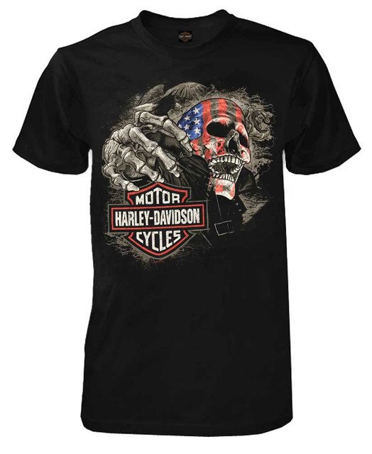 Harley-Davidson Men's Custom Skull & Stars Short Sleeve Crew Neck Tee - Black - Wisconsin Harley-Davidson