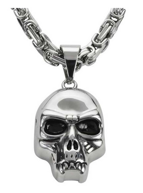 Biker Chain Jewelry Men's Skull Pendant w/ 26in. Chain Necklace - Steel SK1428 - Wisconsin Harley-Davidson