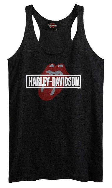Harley-Davidson Women's Rolling Stones Mash Sleeveless Tank Top, Black Washed - Wisconsin Harley-Davidson
