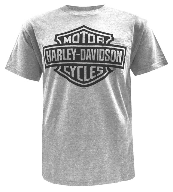Harley-Davidson Men's Bar & Shield Logo Chest Pocket Short Sleeve T-Shirt - Gray - Wisconsin Harley-Davidson