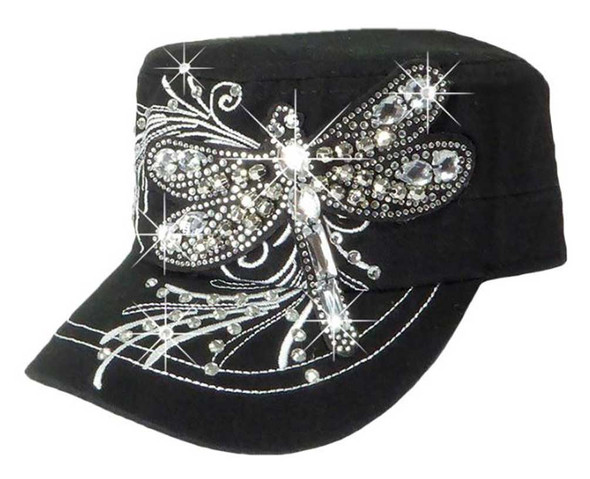 That's A Wrap Women's Crystal Bling Over-Sized Dragonfly Cadet Cap CC1428-BLK - Wisconsin Harley-Davidson