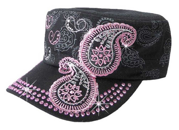 That's A Wrap Women's Bling & Embroidered Pink Paisley Cadet Cap CC2611-BLK - Wisconsin Harley-Davidson