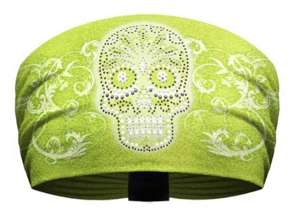 That's A Wrap Women's Blinged Candy Skull Ultra-Soft Knotty Band KB2927-LIME - Wisconsin Harley-Davidson