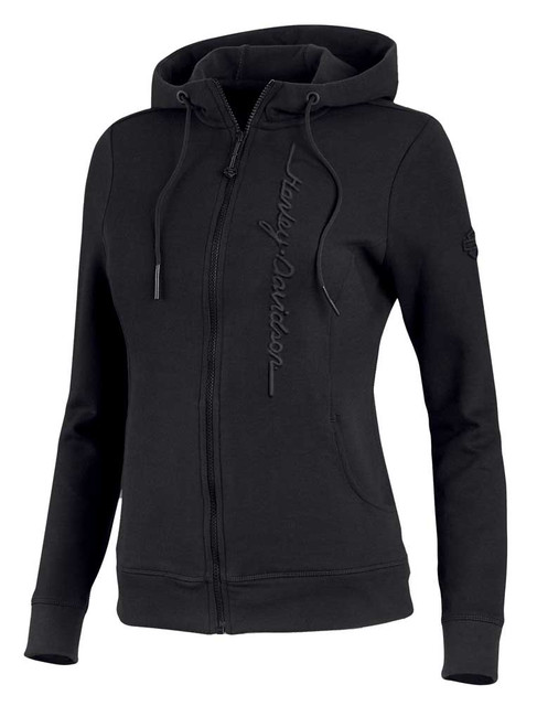 Harley-Davidson Women's Tonal Embossed Zip-Front Hoodie - Black 99063-20VW - Wisconsin Harley-Davidson