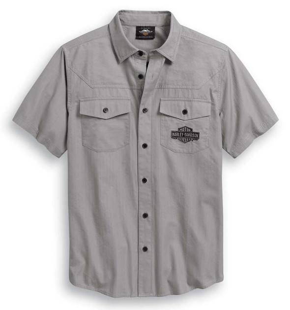 Harley-Davidson Men's Freedom Short Sleeve Woven Shirt - Gray 99013-20VM - Wisconsin Harley-Davidson