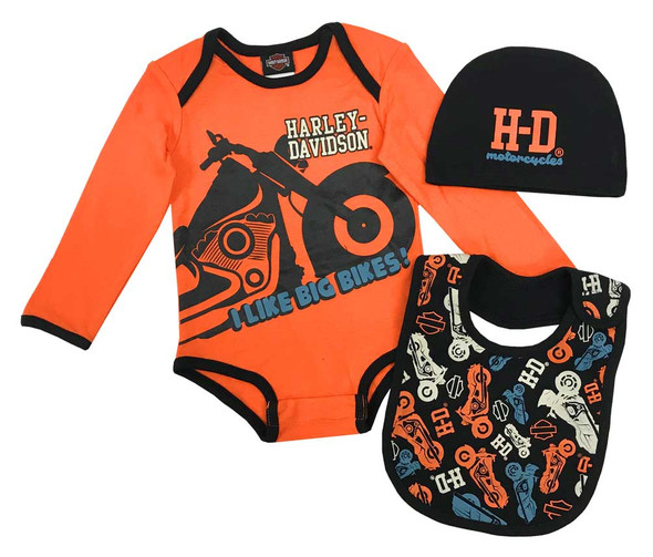 Harley-Davidson Baby Boys' Bike 3-piece Newborn Creeper Set w/ Hat & Bib 2553905 - Wisconsin Harley-Davidson