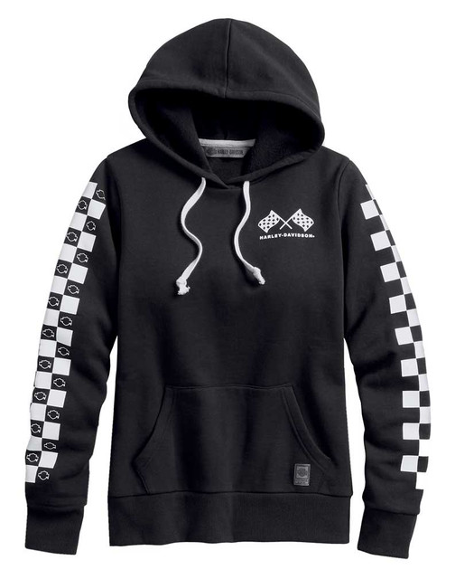 Harley-Davidson Women's Checkered Pullover Fleece Hoodie - Black 99060-20VW - Wisconsin Harley-Davidson