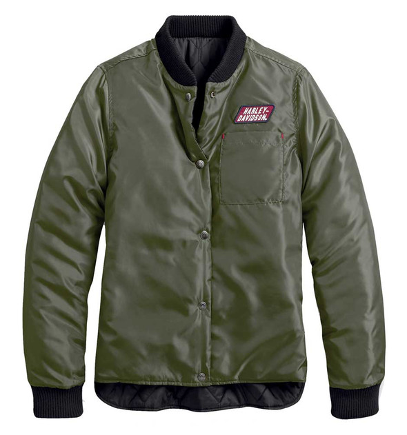 y*i様 HARLEY-DAVIDSON スカジャン L ダークグリーン Harley-Davidson® Women's Reversible Quilted Jacket, Black/Green