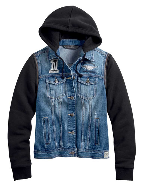 Harley-Davidson Women's Zip-Off Sleeve Denim Jacket - Indigo Wash 98402-20VW - Wisconsin Harley-Davidson