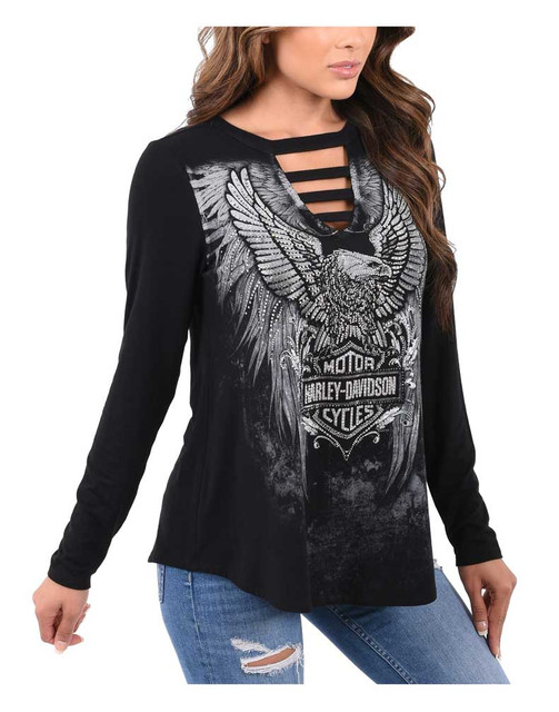 Harley-Davidson® Women's Eagle Embellished Long Sleeve Cut-Out V