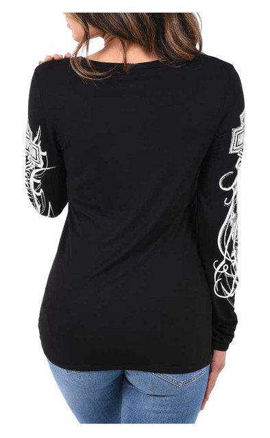 Harley-Davidson® Women's Tribal Embellished Long Sleeve Scoop Neck