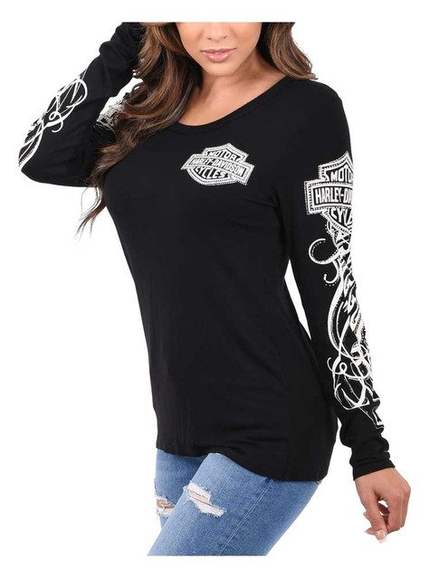 Harley-Davidson® Women's Tribal Embellished Long Sleeve Scoop Neck