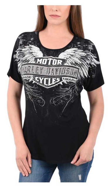 Harley-Davidson Women's Alpha Embellished Short Sleeve Loose Fit T-Shirt, Black - Wisconsin Harley-Davidson