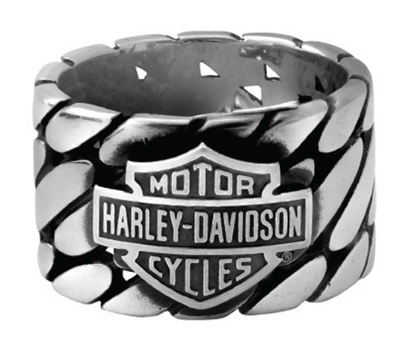 Harley-Davidson Men's B&S Logo Tread Band Ring, Silver Stainless Steel HSR0071 - Wisconsin Harley-Davidson