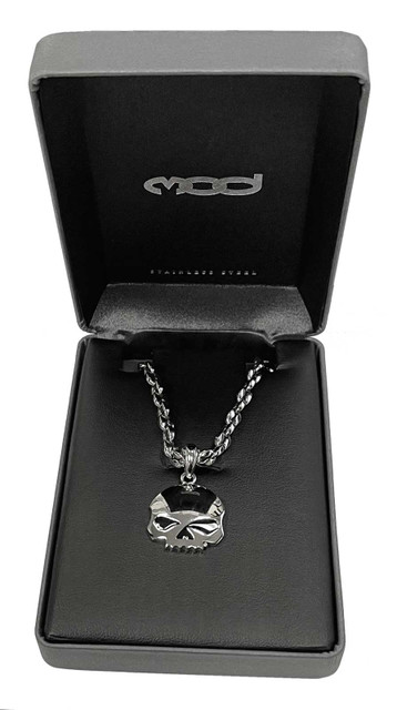 Harley-Davidson® Men's Willie G Skull Necklace, Silver Stainless