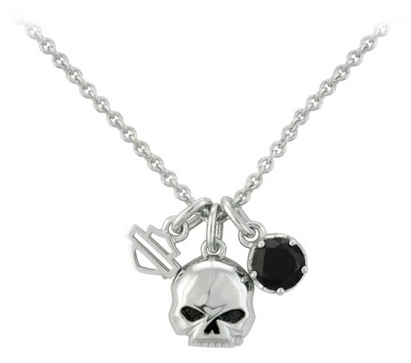 Harley-Davidson® Womens Skull & Stone Charm Necklace