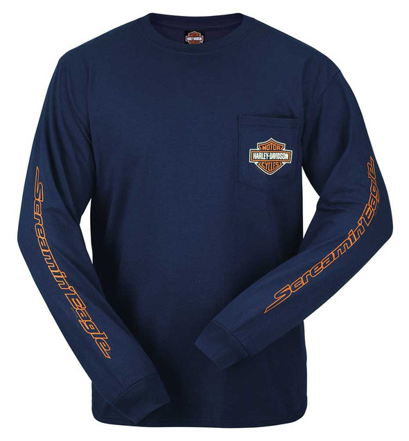Harley-Davidson Men's Bar & Shield Logo Long Sleeve Chest Pocket T-Shirt, Navy - Wisconsin Harley-Davidson