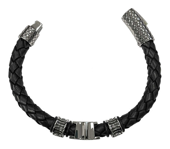 Harley-Davidson® Men's Bar & Shield Braided Leather Bracelet