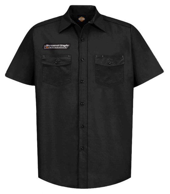 Harley-Davidson Men's Screamin' Eagle Vintage Fashion Short Sleeve Shirt, Black - Wisconsin Harley-Davidson