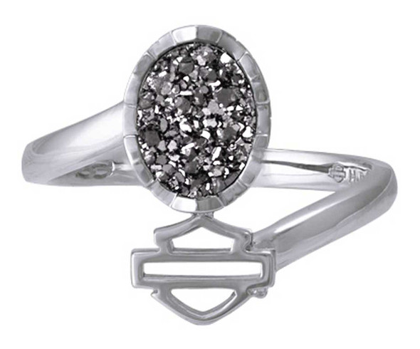 Harley-Davidson Women's Oval Granite Drusy w/ B&S Logo Ring - Silver HDR0523 - Wisconsin Harley-Davidson