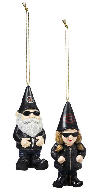 Harley-Davidson Sculpted Male & Lady Biker Gnome Hanging Ornament Set, Black - Wisconsin Harley-Davidson