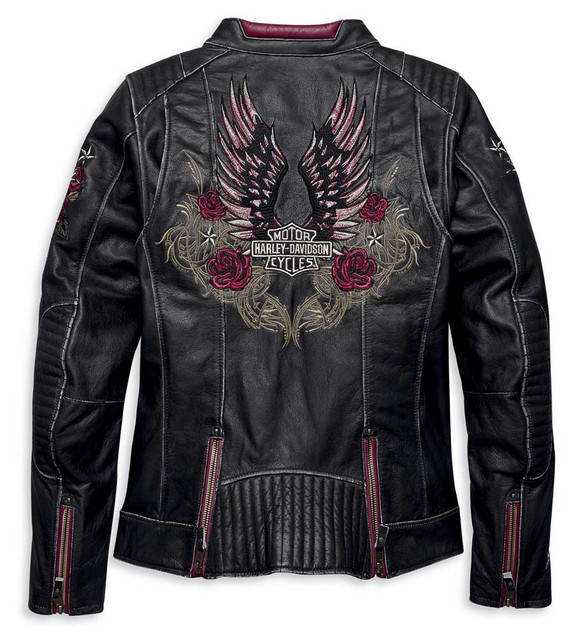 Harley-Davidson® Women's Embroidered Cant Leather Jacket, Black