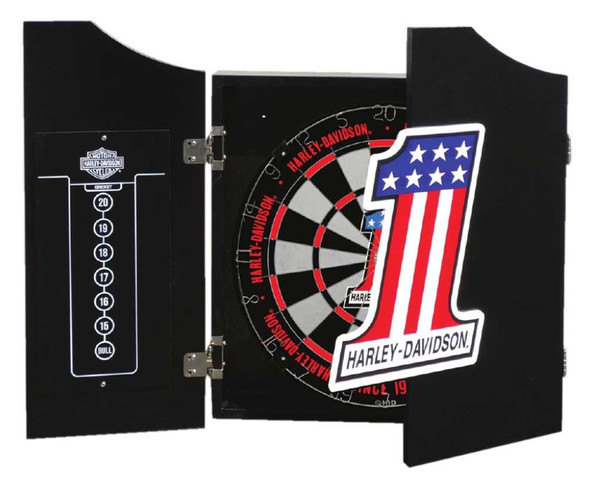 Harley-Davidson® #1 Racing Logo Dart Board Kit – Black Wooden