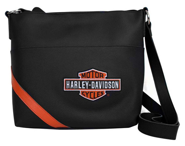 Harley-Davidson Womens Vintage Orange B&S Embroidery Bucket Purse VBS6214-ORGBLK - Wisconsin Harley-Davidson