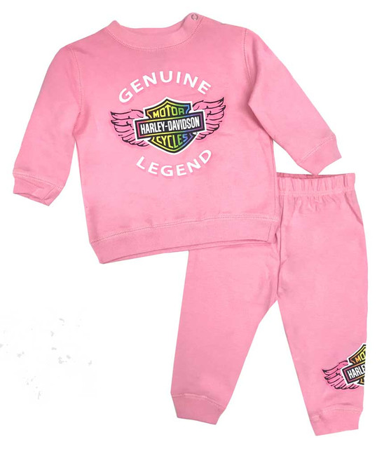 Harley-Davidson Baby Girls' 2-Piece Newborn Fleece Jogger Set,Light Pink 2000898 - Wisconsin Harley-Davidson