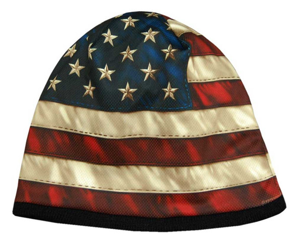 American Mills Vintage American Flag Knit Beanie Cap w/ Black Fleece AFB-01 - Wisconsin Harley-Davidson