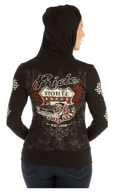 Liberty Wear Women's Vintage Kicks on Route 66 Embellished Zip-Up