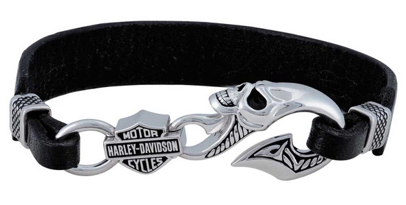 Harley-Davidson Men's Wicked Skull Bar & Shield Leather Bracelet HDB0443 - Wisconsin Harley-Davidson