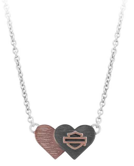 Harley-Davidson Women's Pink & Black Double Heart B&S Necklace HDN0461-16 - Wisconsin Harley-Davidson