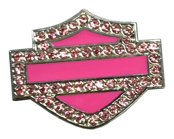 Harley-Davidson 1.25 in. Rhinestone Bar & Shield Pin, Hot Pink Finish 8009182 - Wisconsin Harley-Davidson