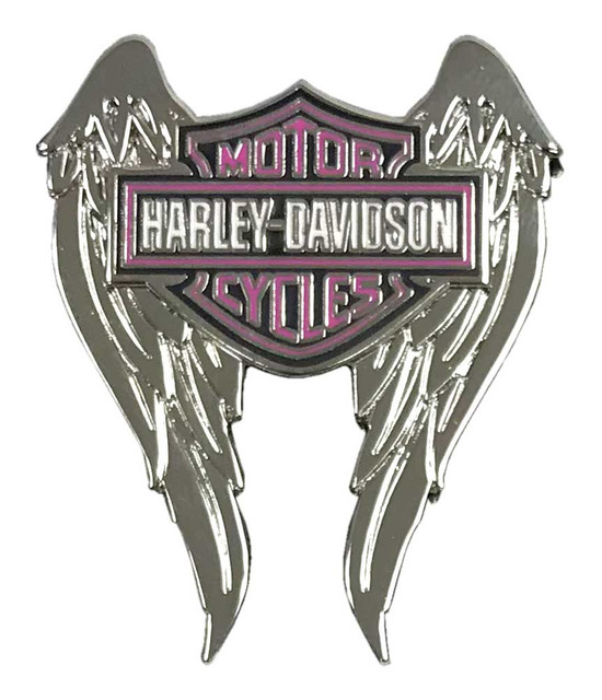 Harley-Davidson 1.5 in Pink Bar & Shield Winged Pin, Shiny Silver Finish 8009175 - Wisconsin Harley-Davidson