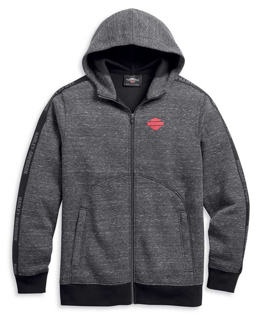 Harley-Davidson Men's Sleeve Tape Full-Zip Hoodie, Asphalt Gray 96227-20VM - Wisconsin Harley-Davidson