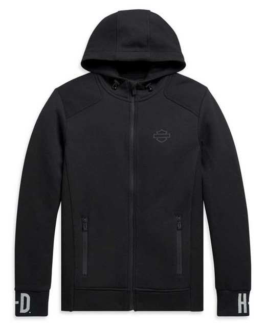 Harley-Davidson Men's Rib-Knit Side Slim Fit Full-Zip Hoodie - Black 99094-20VH - Wisconsin Harley-Davidson