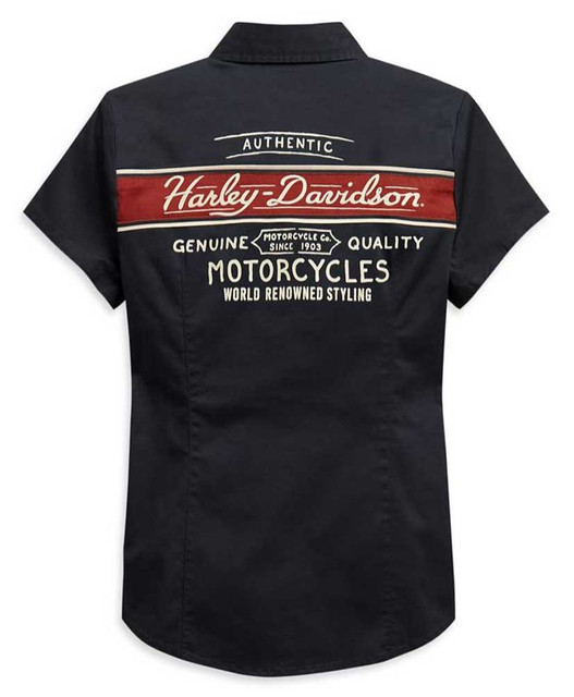 Harley-Davidson® Women's Washed Striped Short Sleeve Woven Shirt