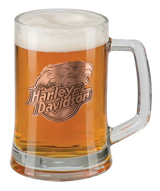 Harley-Davidson Copper Eagle Medallion Hand Blown Glass Heavy Beer Mug - 20 oz. - Wisconsin Harley-Davidson