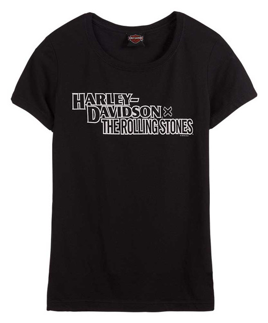 Harley-Davidson Women's Rolling Stones Stacked Crew-Neck Short Sleeve Tee, Black - Wisconsin Harley-Davidson